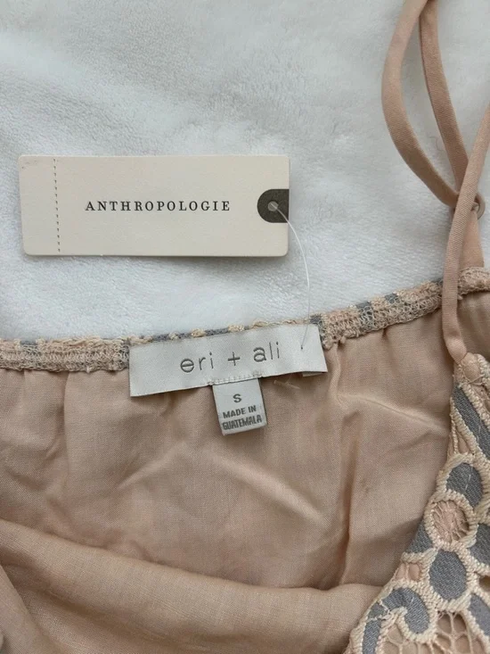 Anthropologie Beige Dress with White Lace Overlay - Picture 3 of 7